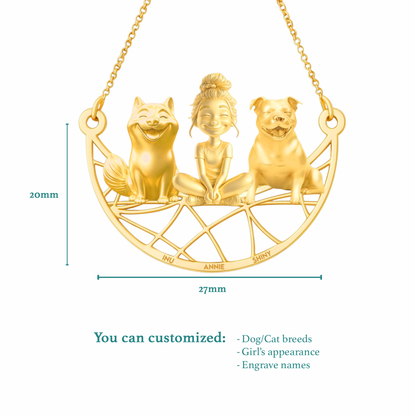 Soulyshine Personalized Girl And Her Pets Necklace - Shiba Inu/Staffordshire