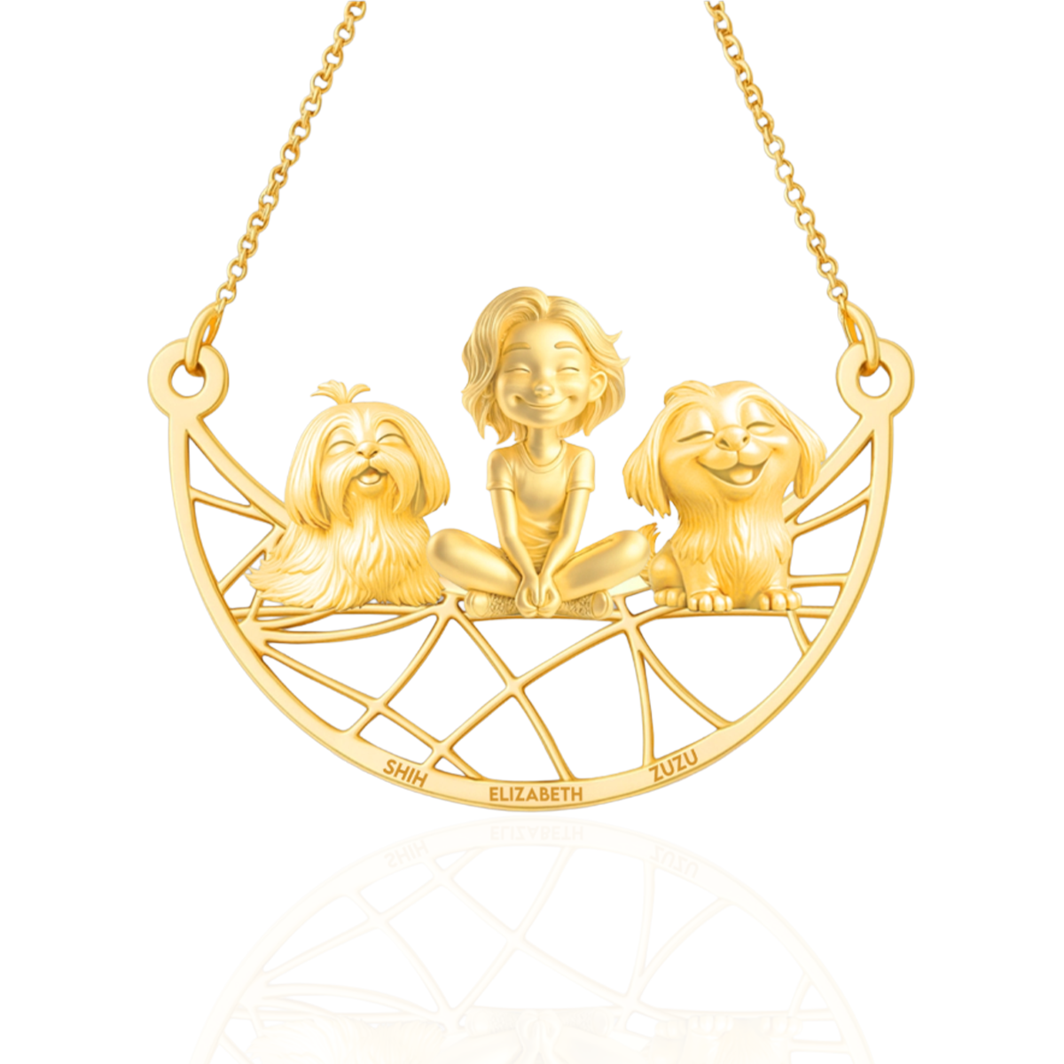 Soulyshine Personalized Girl And Her Pets Necklace - Long/Short Haired Shih Tzu