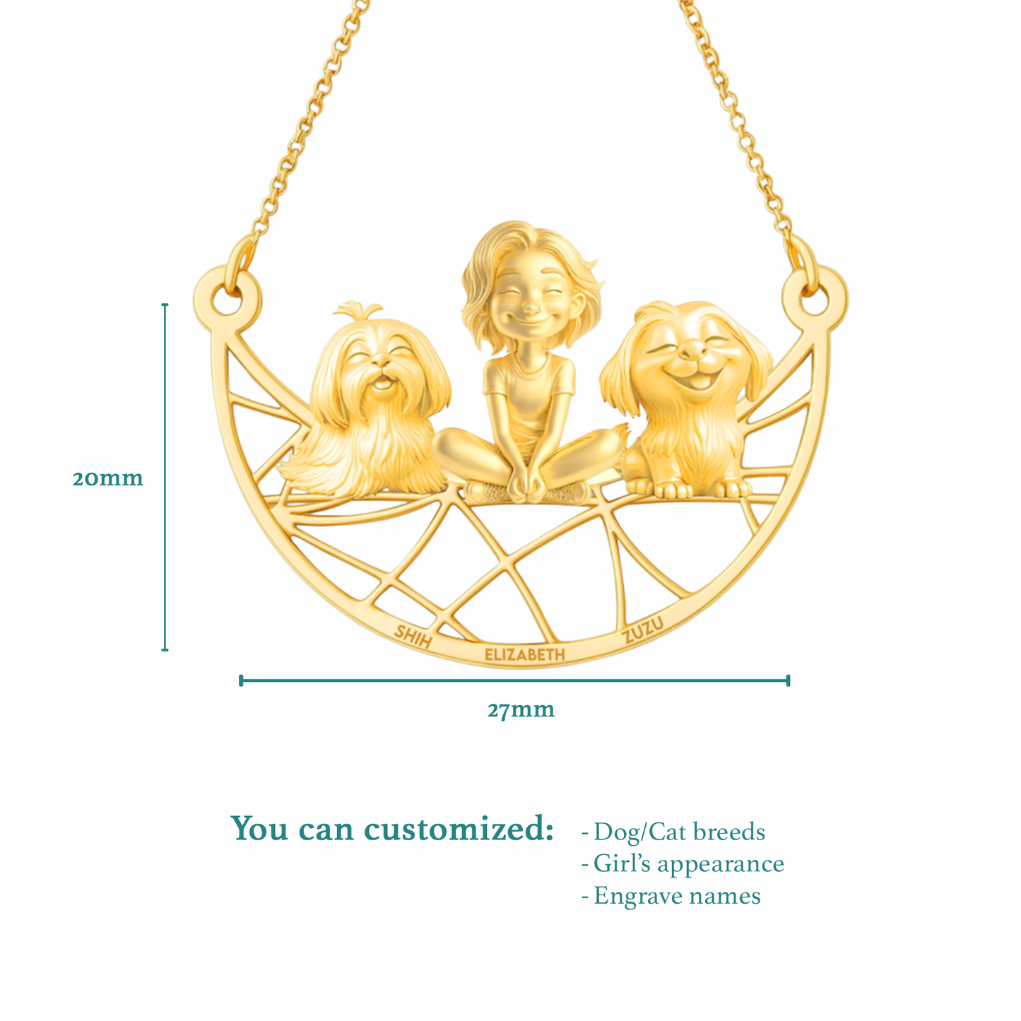 Soulyshine Personalized Girl And Her Pets Necklace - Long/Short Haired Shih Tzu