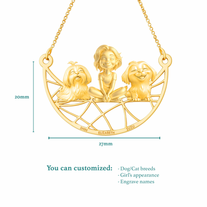 Soulyshine Personalized Girl And Her Pets Necklace - Long/Short Haired Shih Tzu