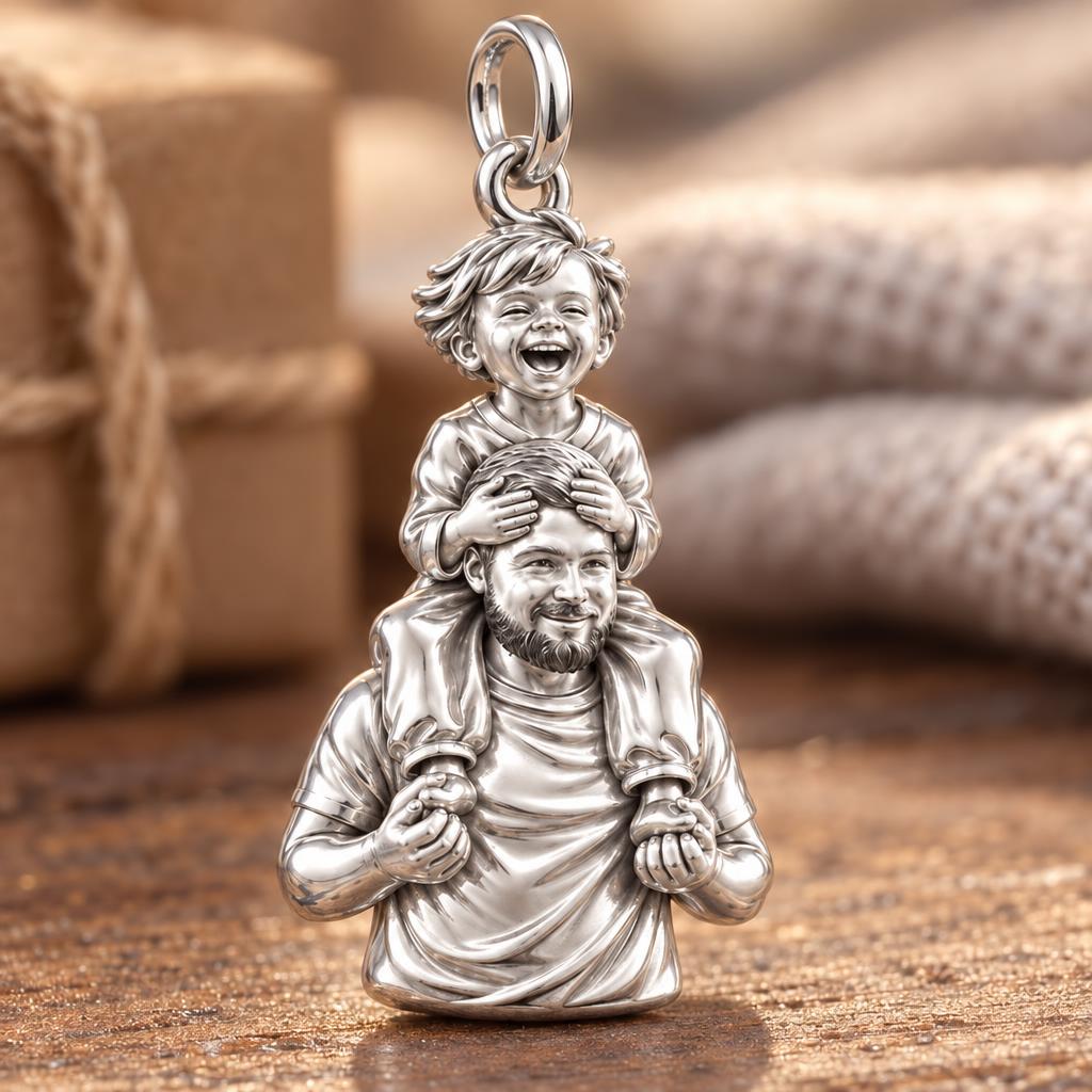 Shoulder Ride Joy Charm Bracelet – Personalized Dad Gift – macro detail of the charm