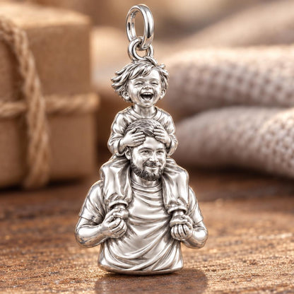 Shoulder Ride Joy Charm Bracelet – Personalized Dad Gift – macro detail of the charm