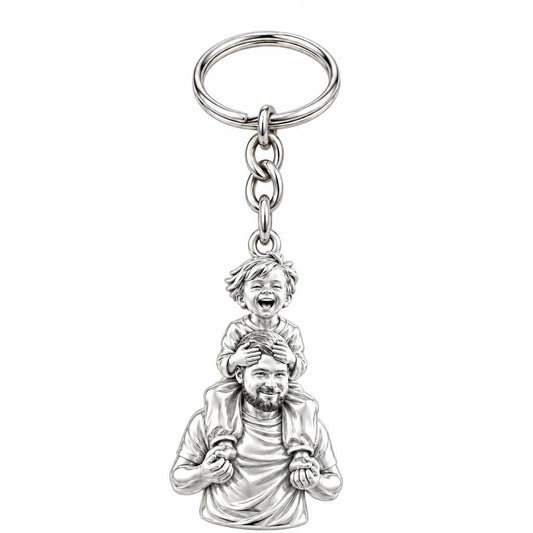 Shoulder Ride Joy Charm Keychain – silver, front view