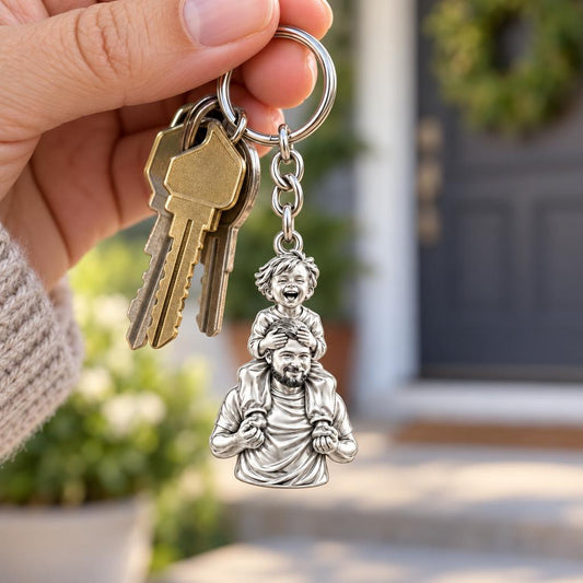 Shoulder Ride Joy Charm Keychain – worn / in use