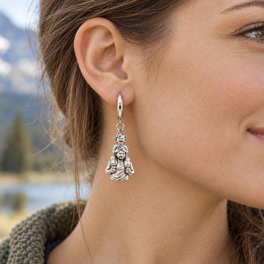 Shoulder Ride Joy Huggie Charm Earrings – worn / in use