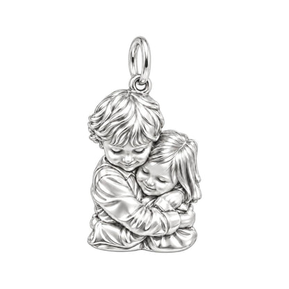 Sibling Sweet Embrace Charm Bracelet – Personalized Mom Gift – silver charm, front view