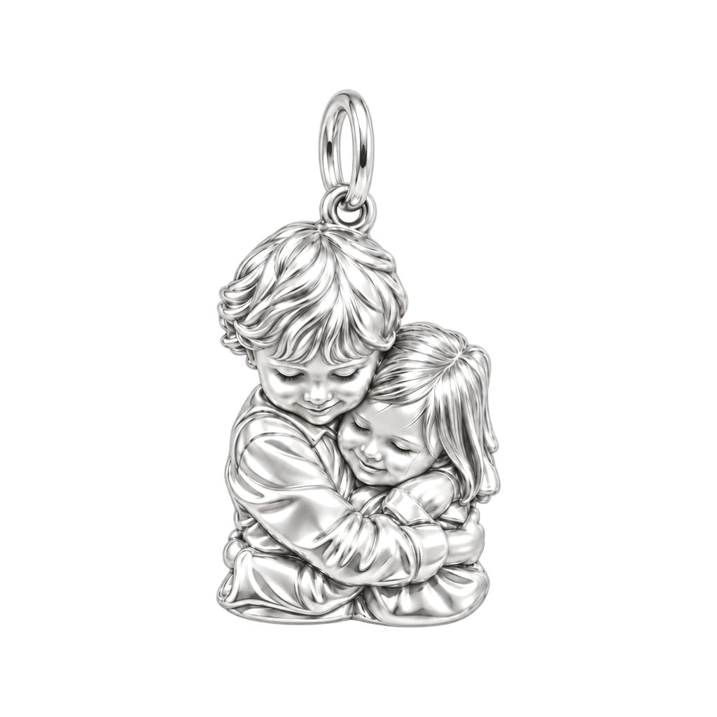 Sibling Sweet Embrace Charm Bracelet – Personalized Mom Gift – silver charm, front view