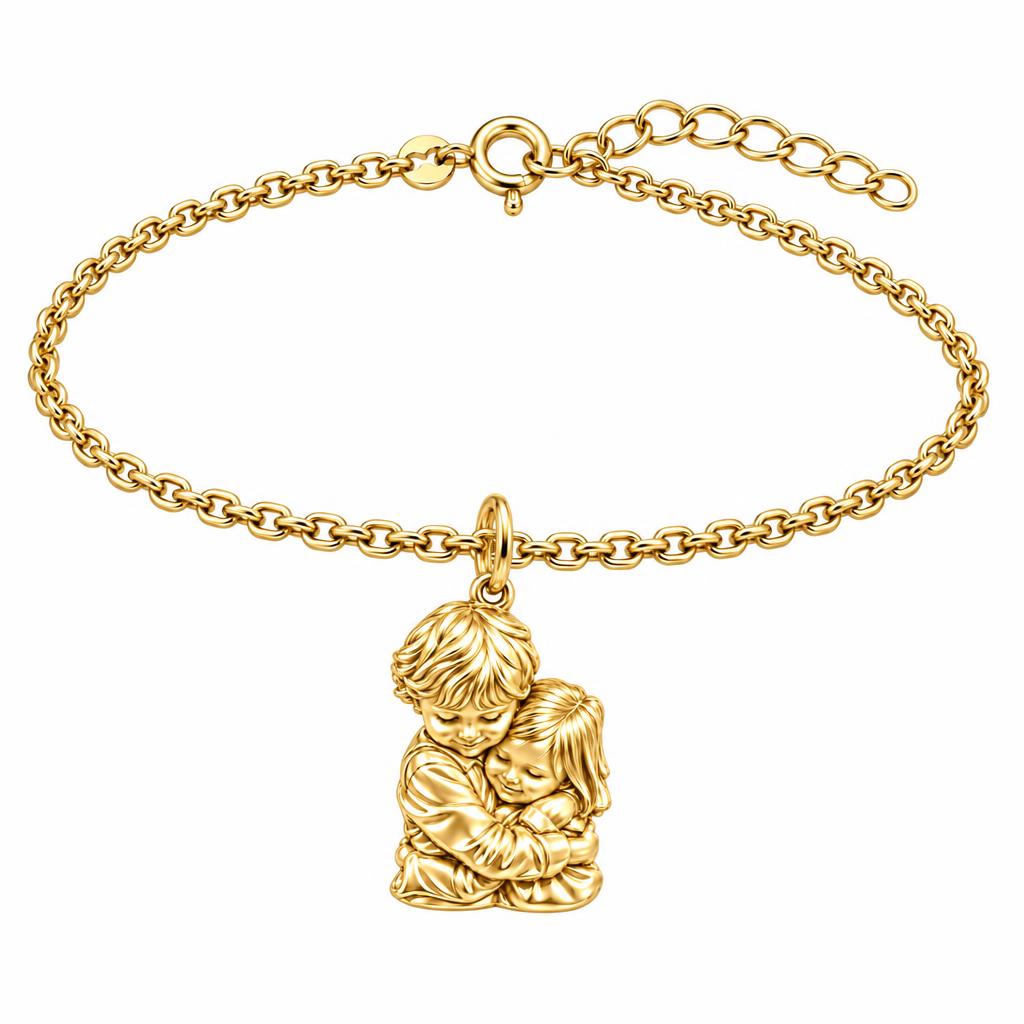 Sibling Sweet Embrace Charm Bracelet Set – 18K gold, front view