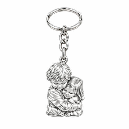 Sibling Sweet Embrace Charm Keychain – silver, front view