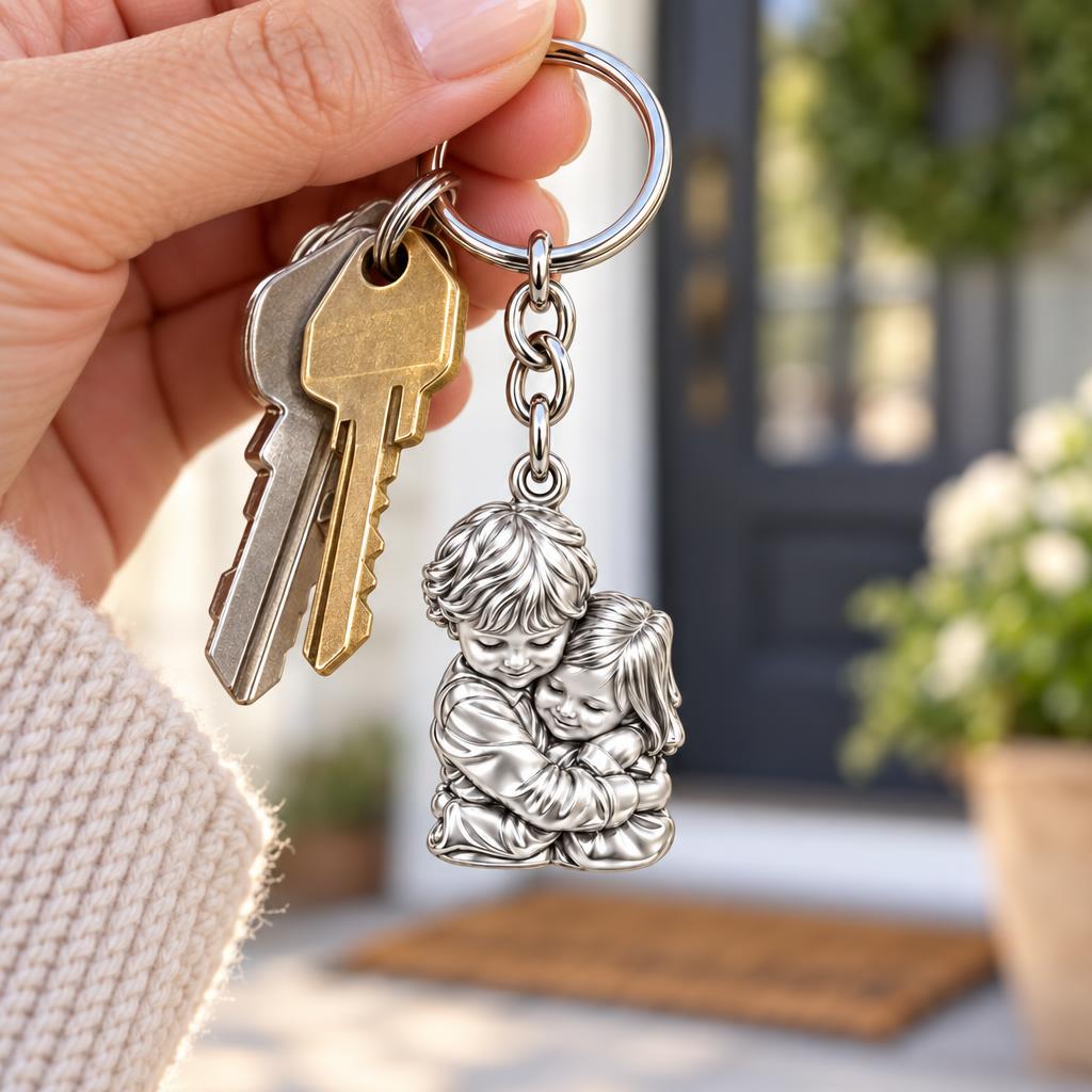Sibling Sweet Embrace Charm Keychain – worn / in use