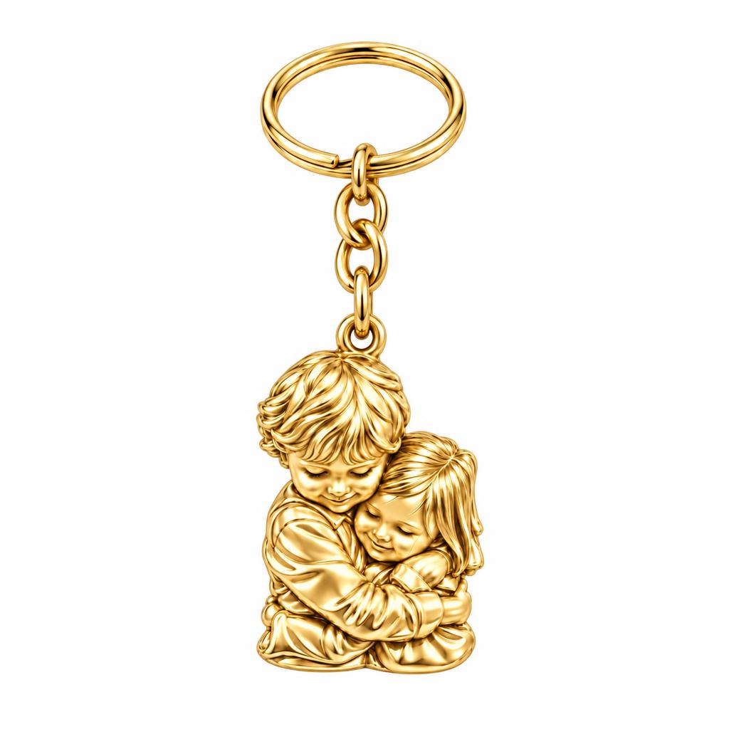 Sibling Sweet Embrace Charm Keychain – 18K gold, front view