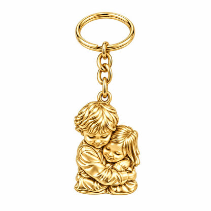 Sibling Sweet Embrace Charm Keychain – 18K gold, front view