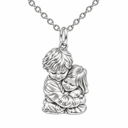 Sibling Sweet Embrace Charm Necklace Set – silver, front view