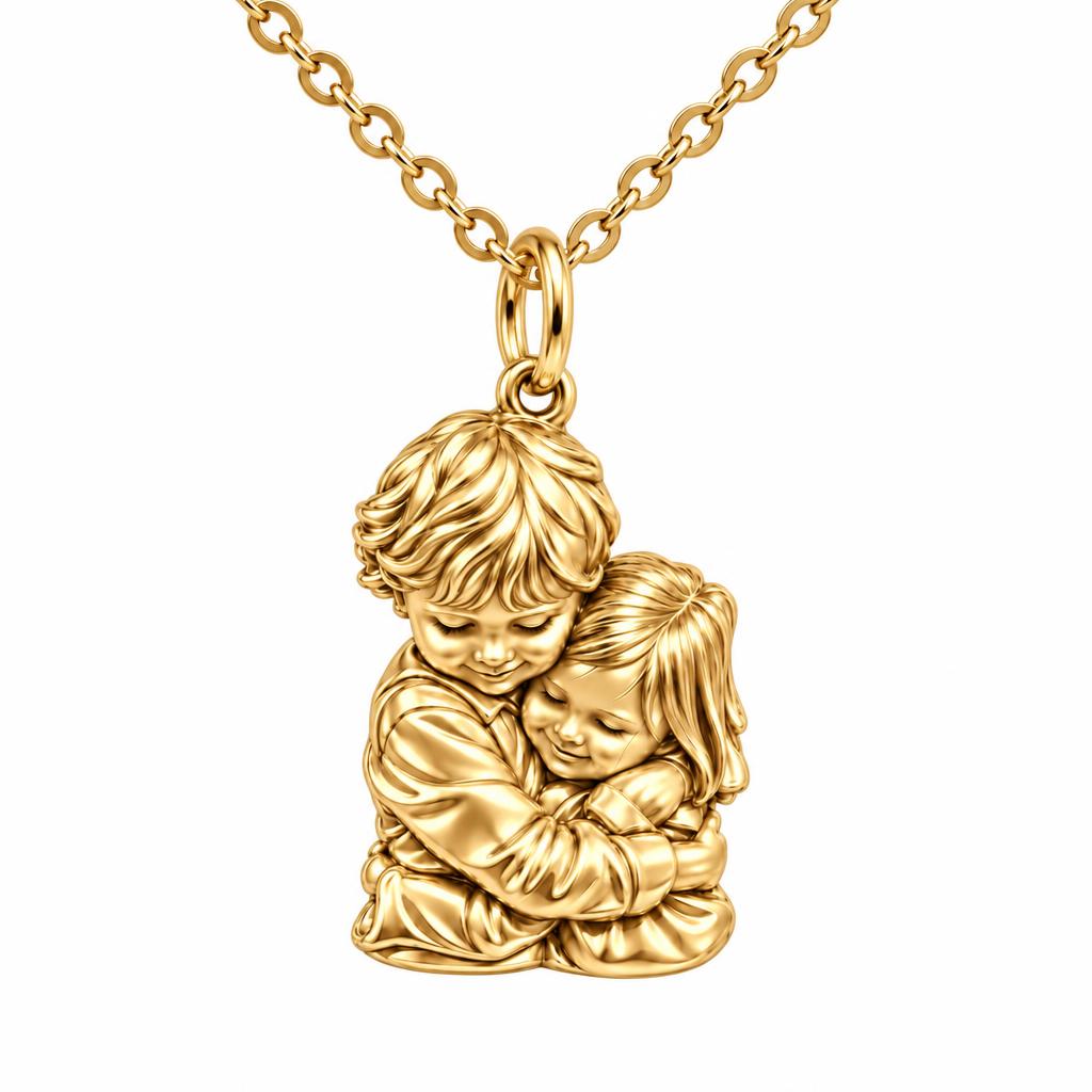 Sibling Sweet Embrace Charm Necklace Set – 18K gold, front view