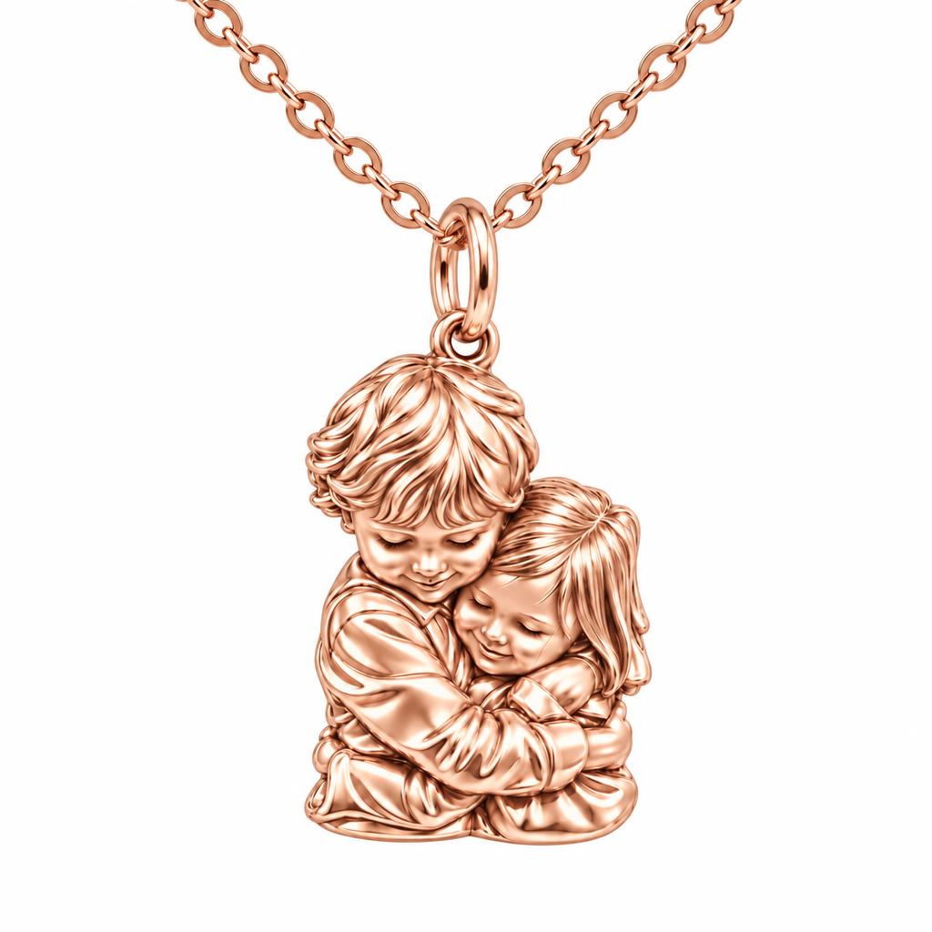 Sibling Sweet Embrace Charm Necklace Set – rose gold, front view