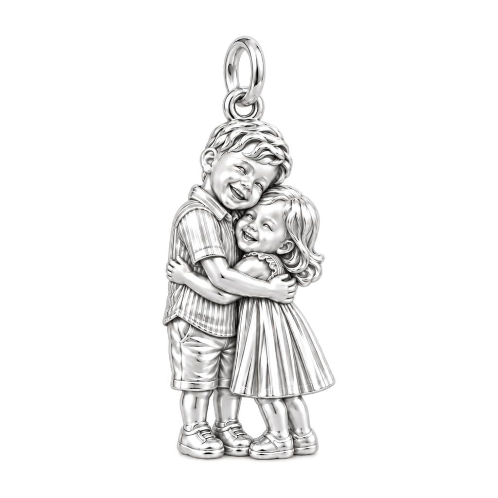 Sibling Sweetheart Hug Charm Bracelet – Personalized Mom Gift – silver charm, front view