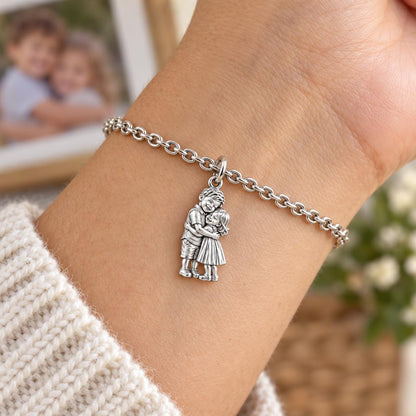Sibling Sweetheart Hug Charm Bracelet Set – worn / in use