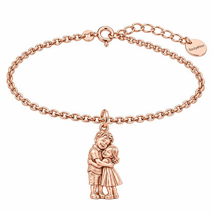 Sibling Sweetheart Hug Charm Bracelet Set – rose gold, front view