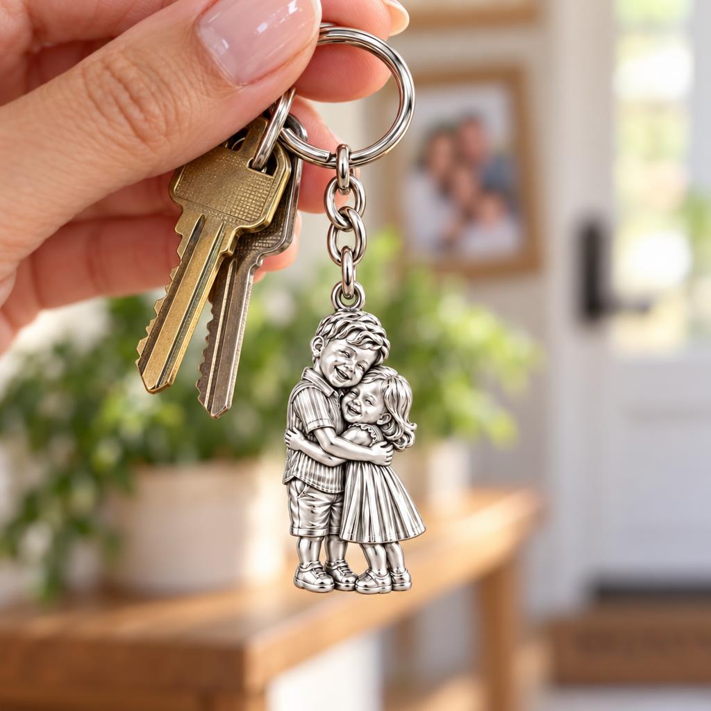 Sibling Sweetheart Hug Charm Keychain – worn / in use