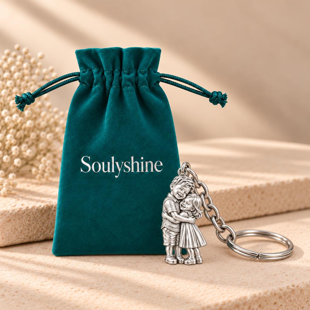 Sibling Sweetheart Hug Charm Keychain – Soulyshine velvet gift pouch