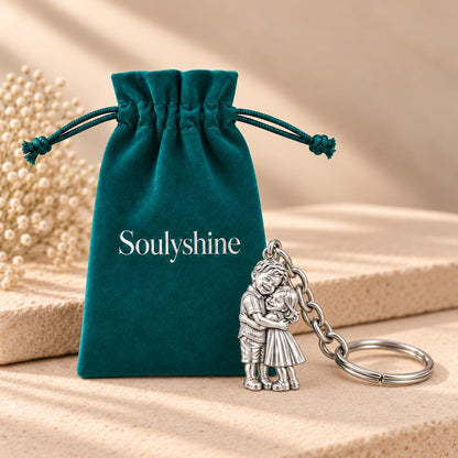 Sibling Sweetheart Hug Charm Keychain – Soulyshine velvet gift pouch