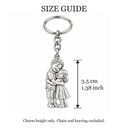 Sibling Sweetheart Hug Charm Keychain – size guide, 3.5 cm (1.38 in) charm, chain and keyring excluded