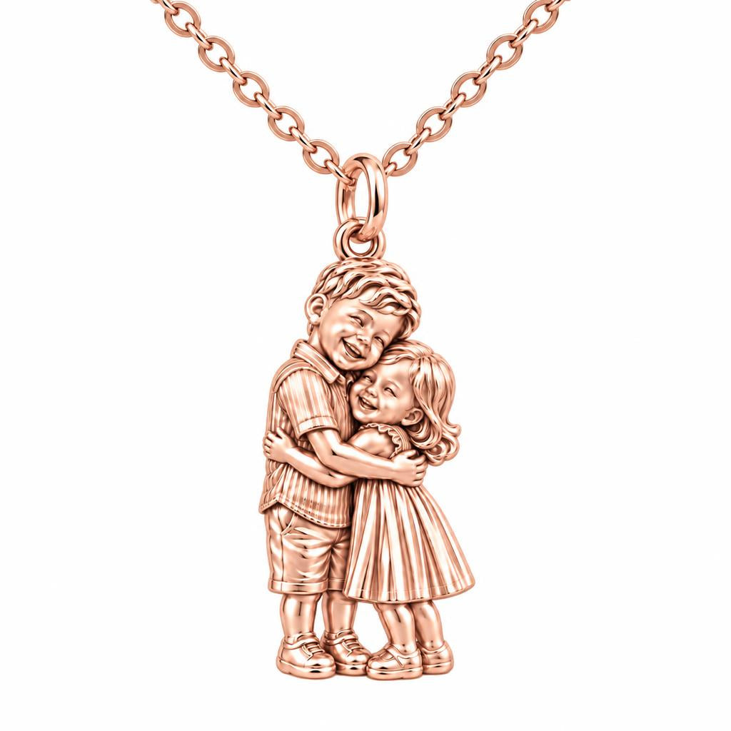Sibling Sweetheart Hug Charm Necklace Set – rose gold, front view
