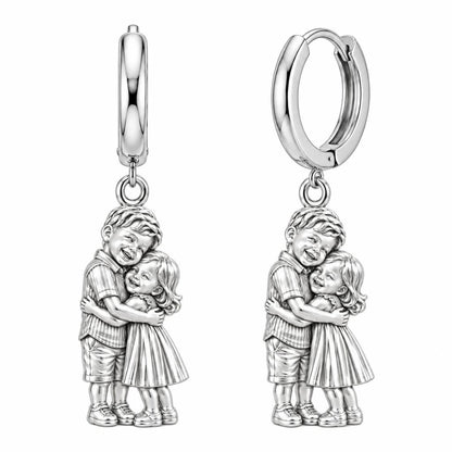 Sibling Sweetheart Hug Huggie Charm Earrings – silver, front view