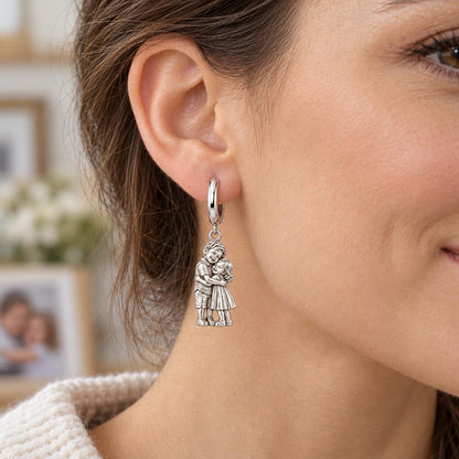 Sibling Sweetheart Hug Huggie Charm Earrings – worn / in use