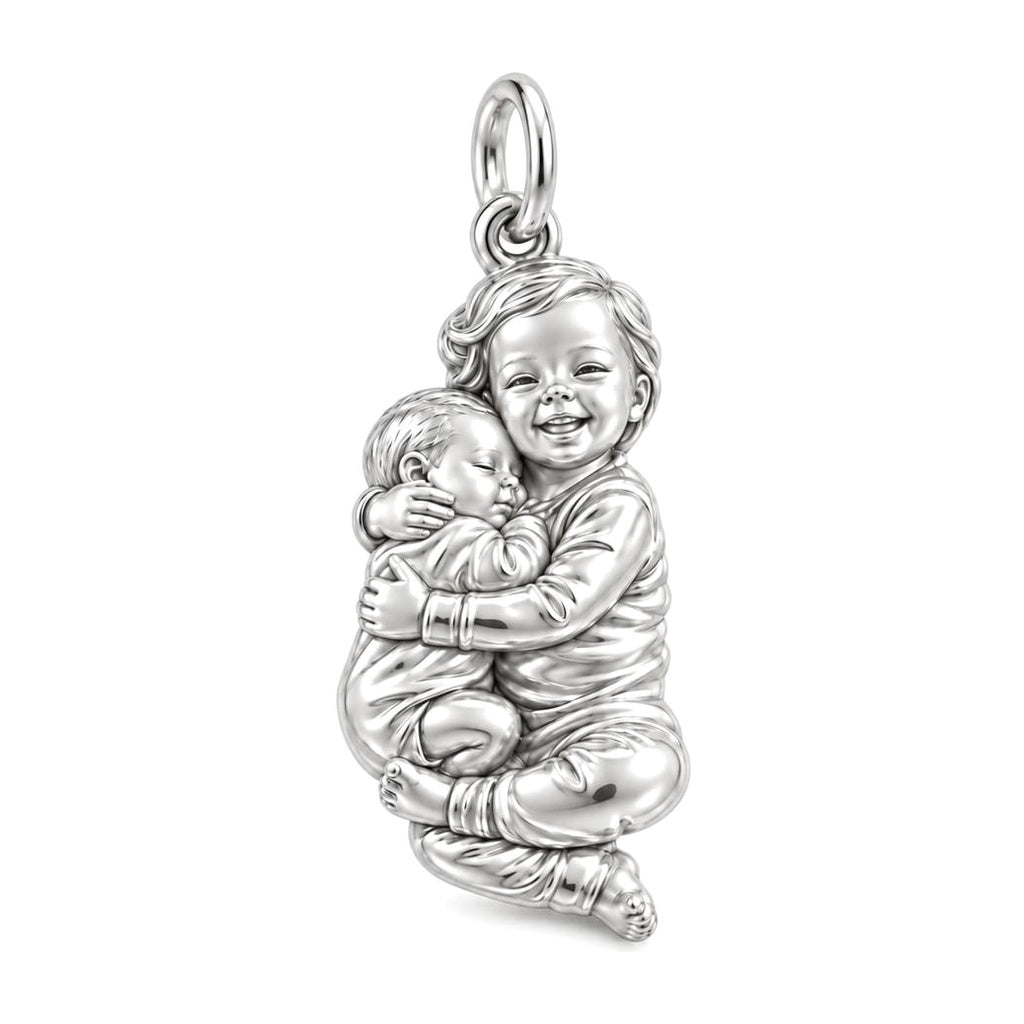 Siblings Forever Hug Charm Bracelet – Personalized Mom Gift – silver charm, front view