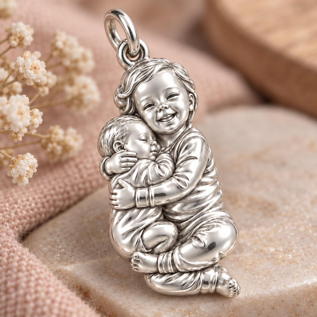 Siblings Forever Hug Charm Bracelet – Personalized Mom Gift – macro detail of the charm