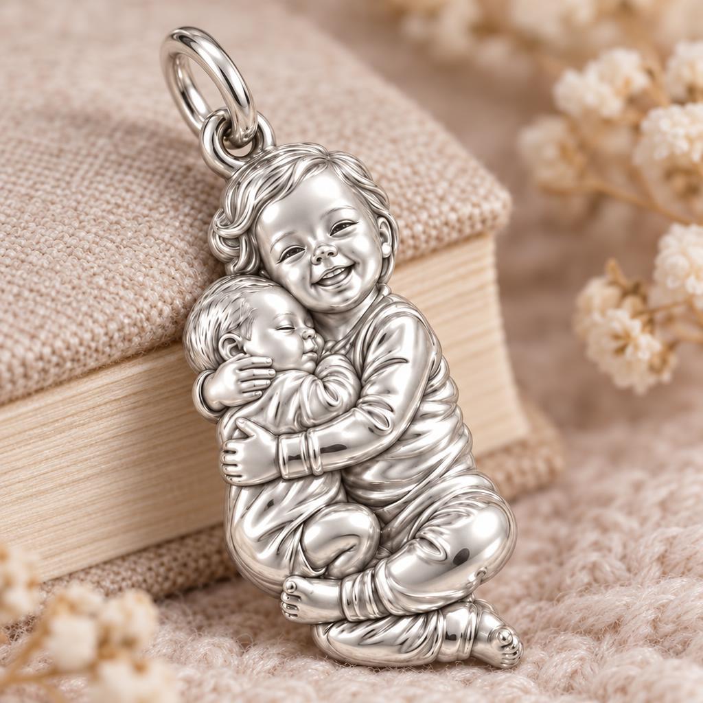 Siblings Forever Hug Charm Bracelet – Personalized Mom Gift – macro detail of the charm