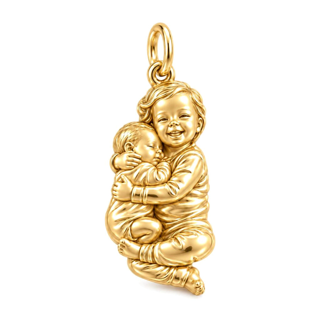 Siblings Forever Hug Charm Bracelet – Personalized Mom Gift – 18K gold charm, front view