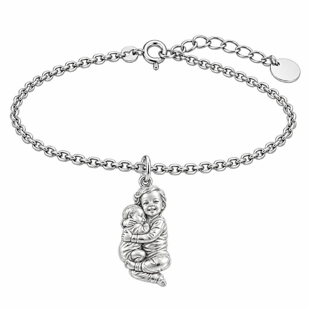 Siblings Forever Hug Charm Bracelet Set – silver, front view
