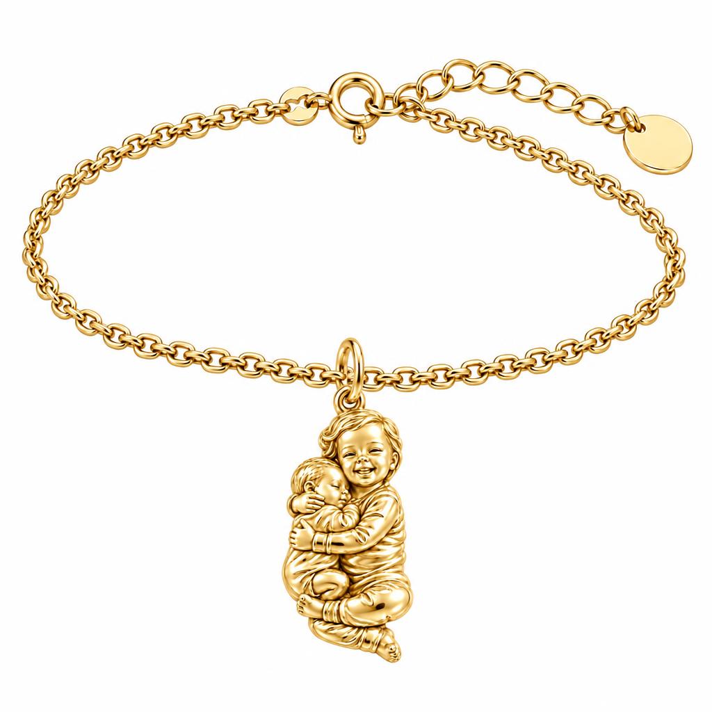 Siblings Forever Hug Charm Bracelet Set – 18K gold, front view
