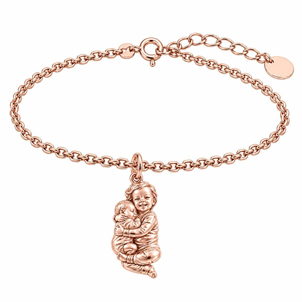 Siblings Forever Hug Charm Bracelet Set – rose gold, front view
