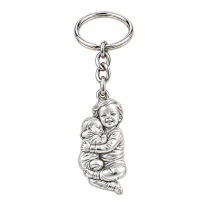 Siblings Forever Hug Charm Keychain – silver, front view