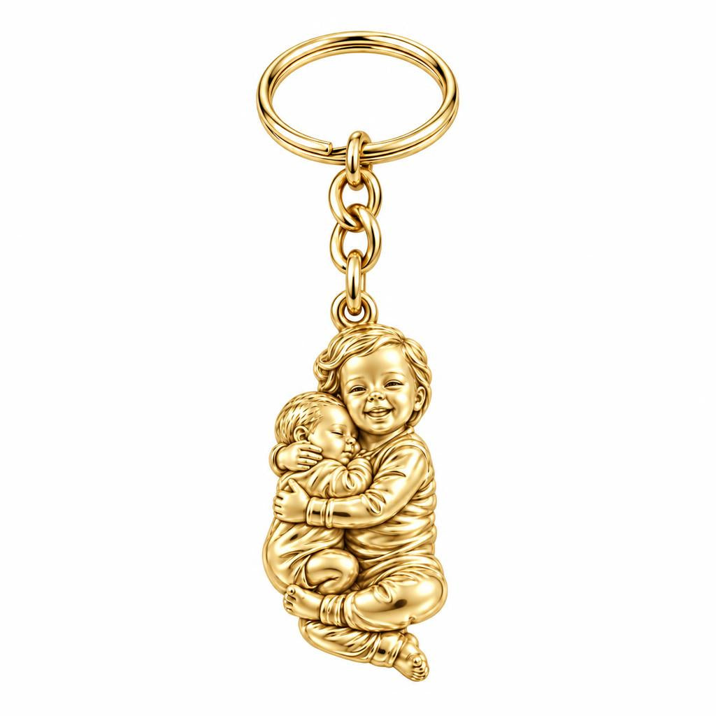 Siblings Forever Hug Charm Keychain – 18K gold, front view