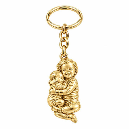Siblings Forever Hug Charm Keychain – 18K gold, front view