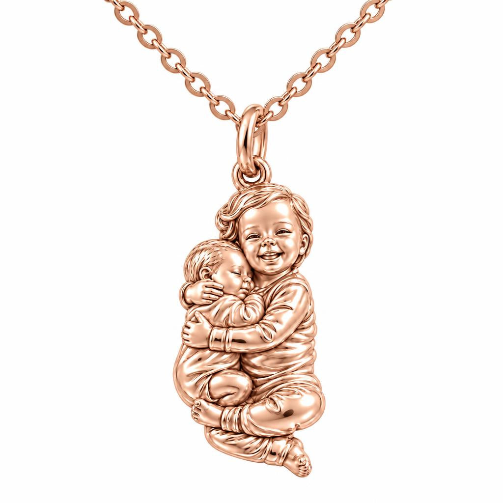 Siblings Forever Hug Charm Necklace Set – rose gold, front view