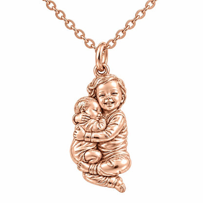 Siblings Forever Hug Charm Necklace Set – rose gold, front view