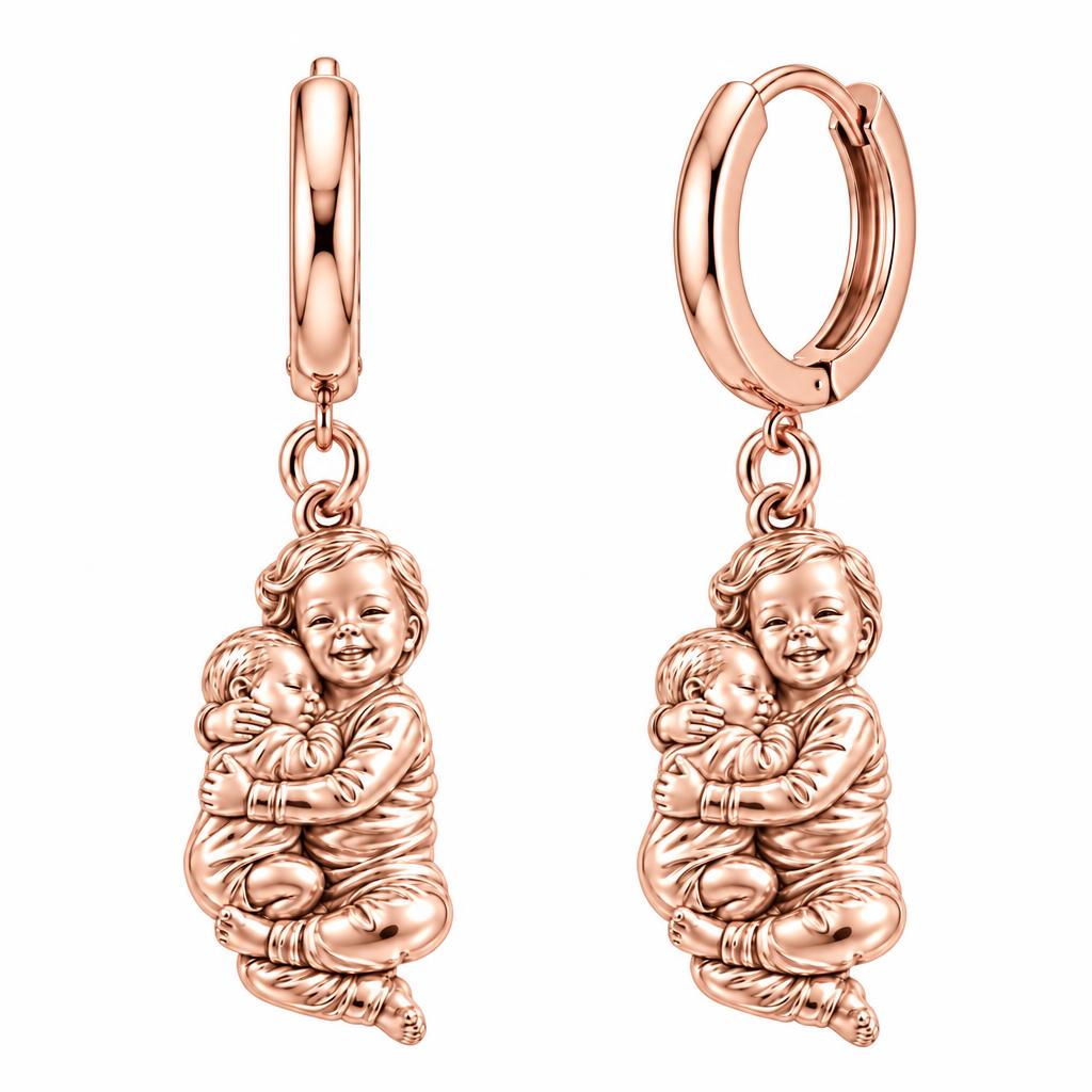 Siblings Forever Hug Huggie Charm Earrings – rose gold, front view