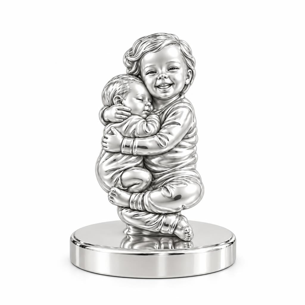 Siblings Forever Hug Keepsake Plaque – silver, front view