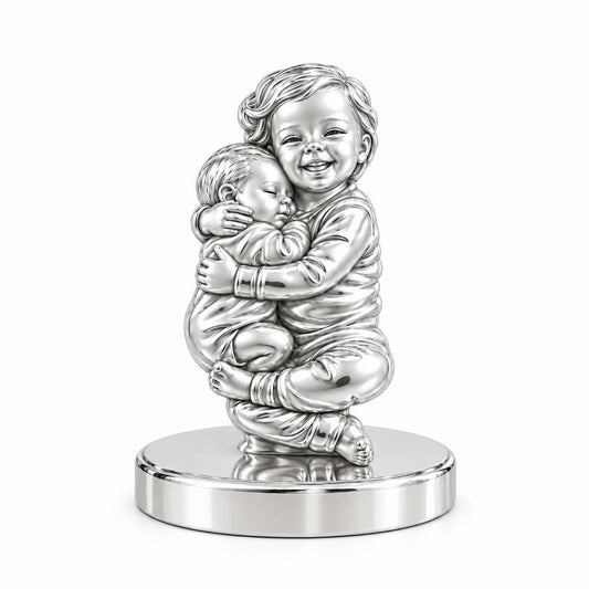 Siblings Forever Hug Keepsake Plaque – silver, front view