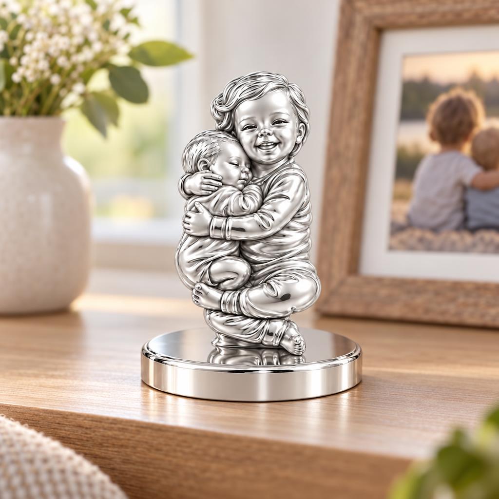 Siblings Forever Hug Keepsake Plaque – worn / in use