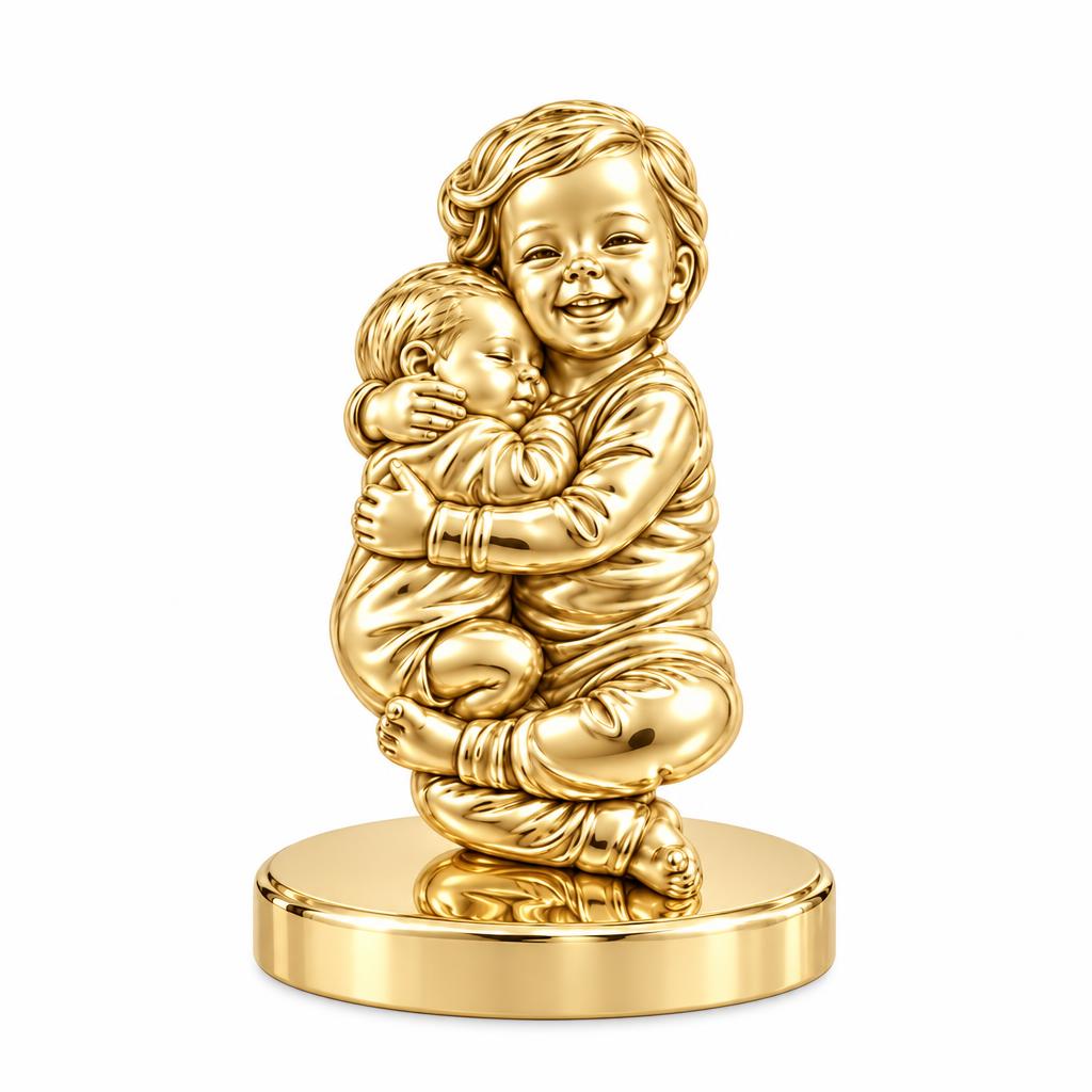 Siblings Forever Hug Keepsake Plaque – 18K gold, front view