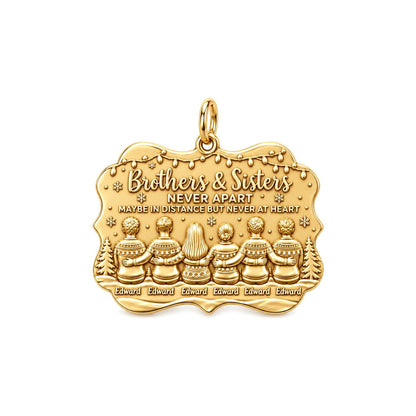 Siblings Never Apart Charm Bracelet – Personalized Sibling Gift – 18K gold plated 3 cm charm, front view