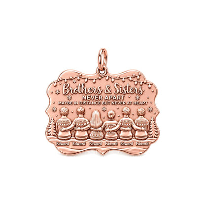 Siblings Never Apart Charm Bracelet – Personalized Sibling Gift – rose gold 3 cm charm, front view