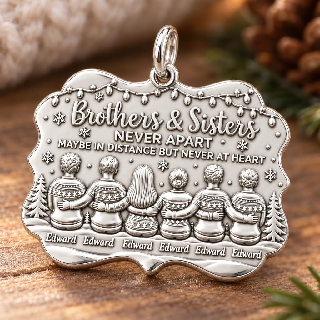 Siblings Never Apart Charm Bracelet – Personalized Sibling Gift – macro detail of the charm