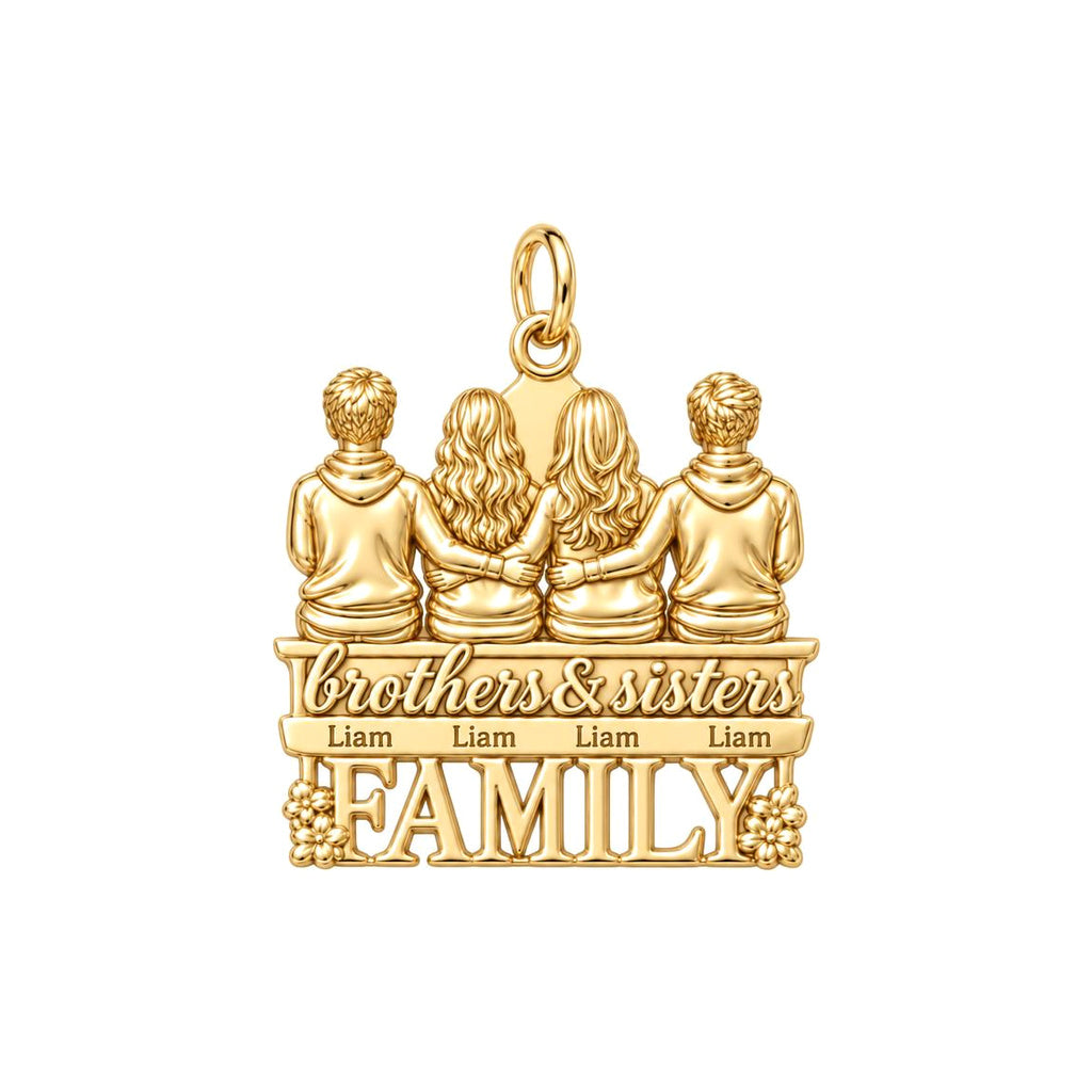 Siblings Sitting Together Charm Bracelet – Personalized Mom Gift – 18K gold plated 3 cm charm, front view